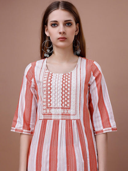 Dhiyona OD  White Striped Straight Kurta