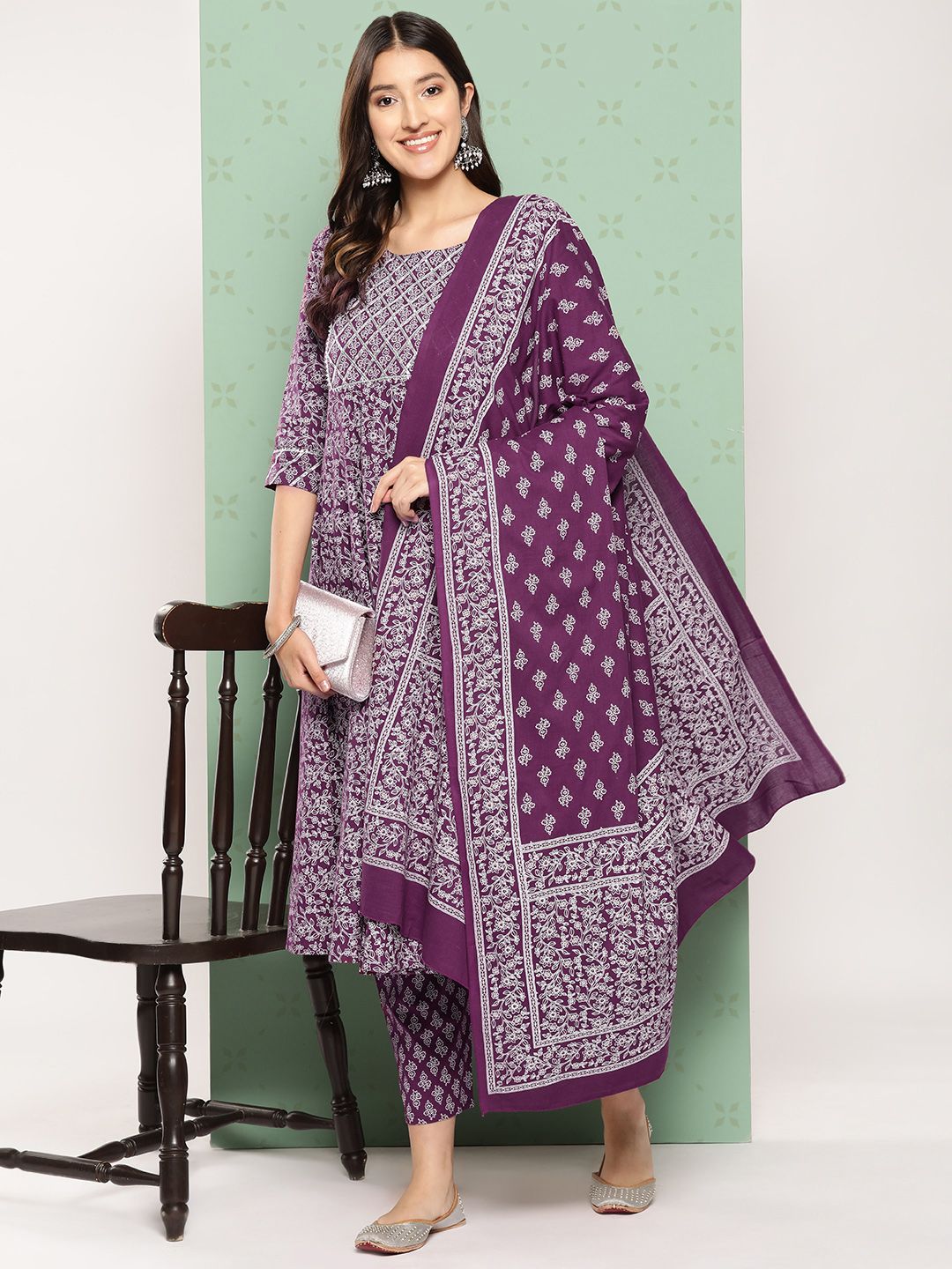 Dhiyona KL Women Ethnic Motifs Printed Empire Gotta Patti Kurta with Trousers & With Dupatta