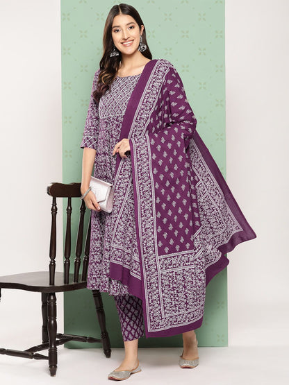 Dhiyona KL Women Ethnic Motifs Printed Empire Gotta Patti Kurta with Trousers & With Dupatta