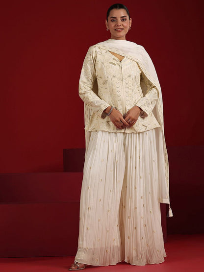 Dhiyona LL Women Ethnic Motifs Embroidered Sequinned Kurti with Palazzos & With Dupatta