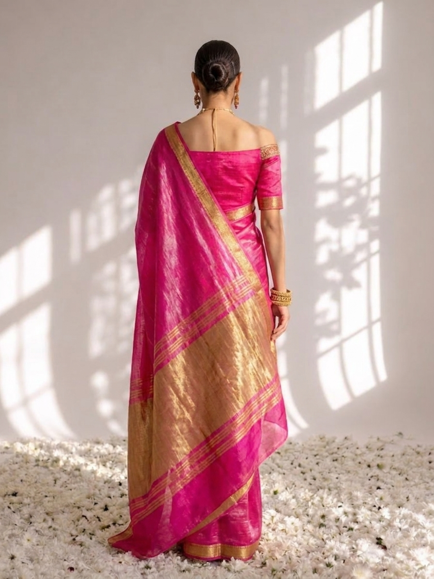 Dhiyona ST Gajji Pink Silk Saree with Zari Pallu with Blouse Fabric