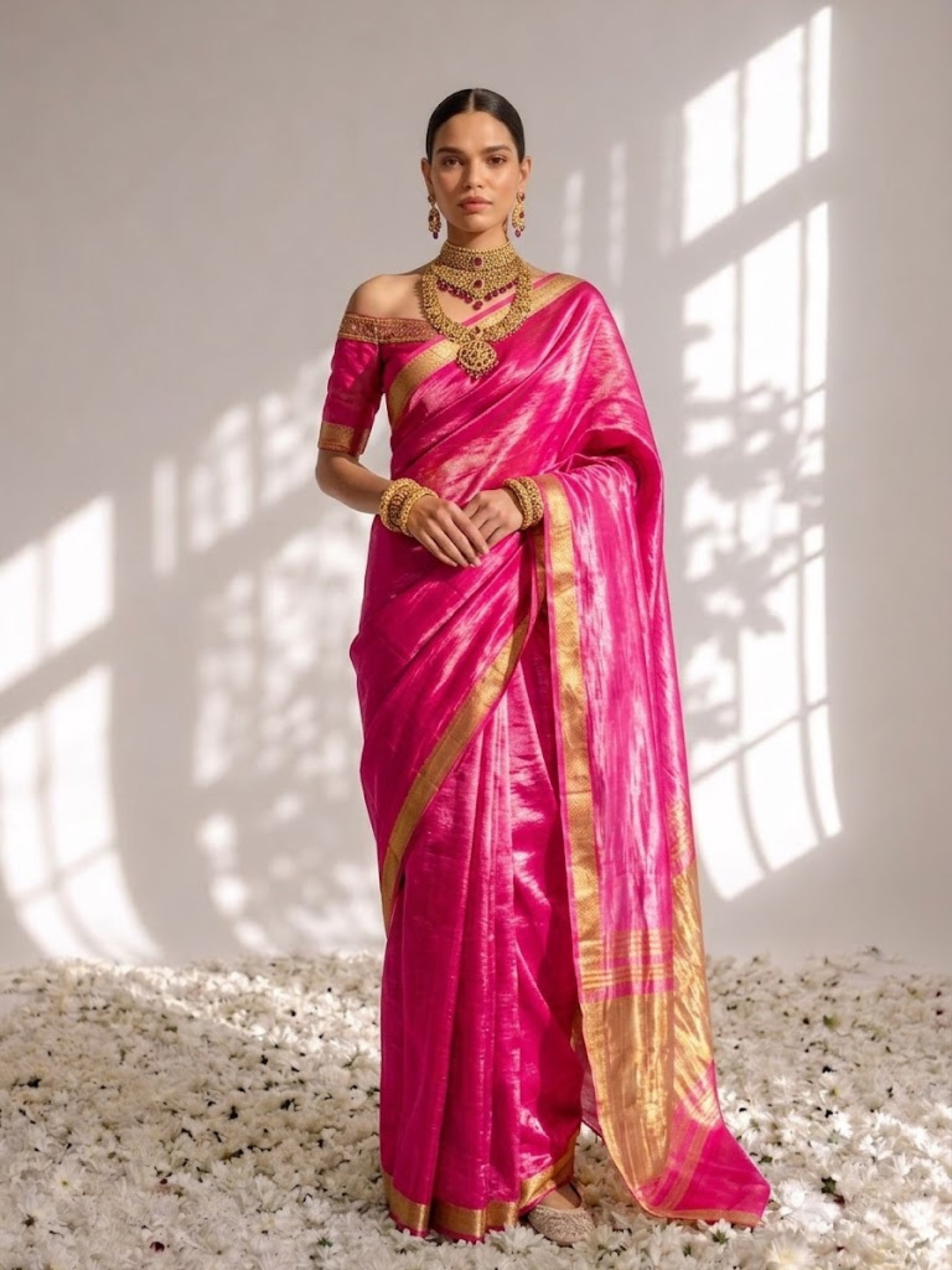Dhiyona ST Gajji Pink Silk Saree with Zari Pallu with Blouse Fabric