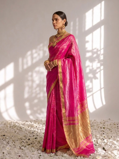 Dhiyona ST Gajji Pink Silk Saree with Zari Pallu with Blouse Fabric