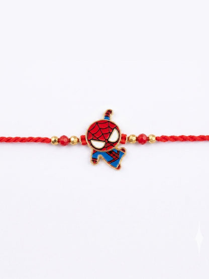 Dhiyona Kids Spider Man Character Artificial Beads Thread Rakhi With Roli Chawal Chandan