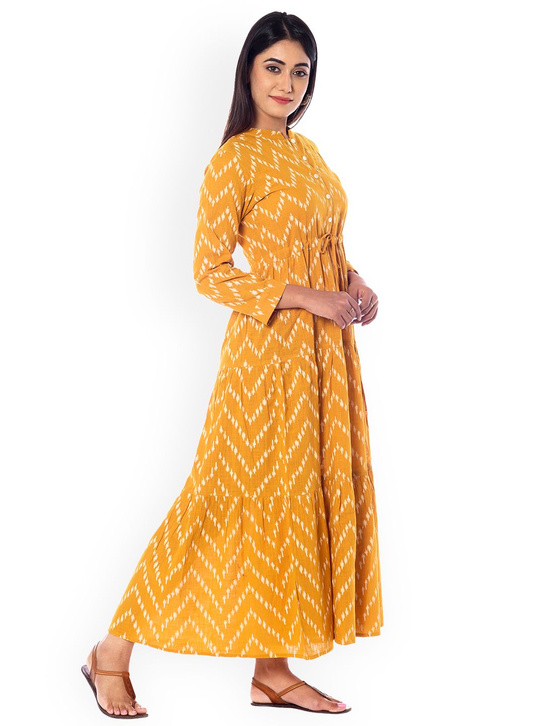 Dhiyona AY Women's Yellow Printed Fit and Flare Dress
