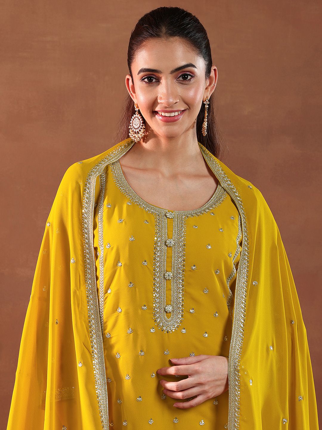 Dhiyona LL Women Ethnic Motifs Embroidered Kurta with Palazzo & Dupatta
