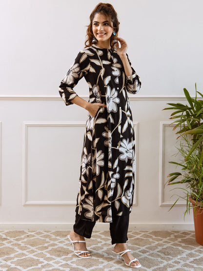 Dhiyona IS Women's Women Floral Printed Regular Kurta with Trousers