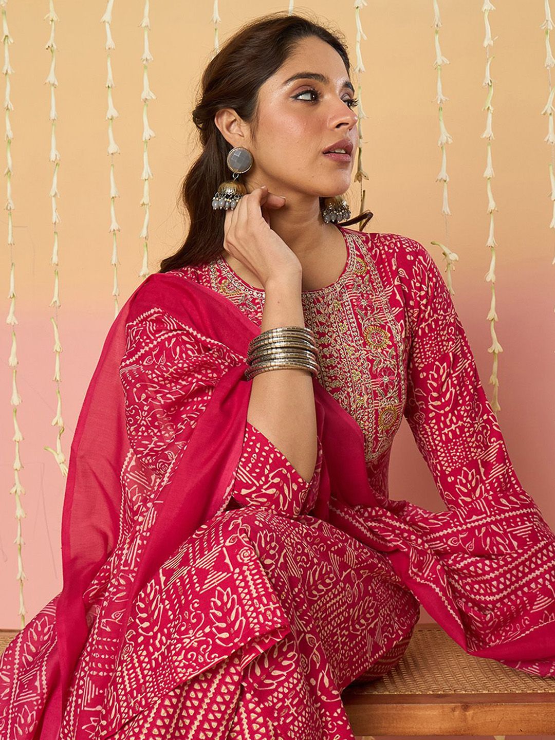 Dhiyona IE Women Ethnic Motifs Printed Regular Pure Cotton Kurta with Trousers & With Dupatta