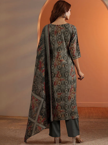 Women Ethnic Motifs Printed Regular Thread Work Kurta with Trousers & With Dupatta