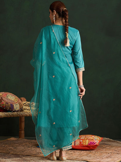 Women Ethnic Motifs Embroidered Regular Thread Work Kurta with Trousers & With Dupatta