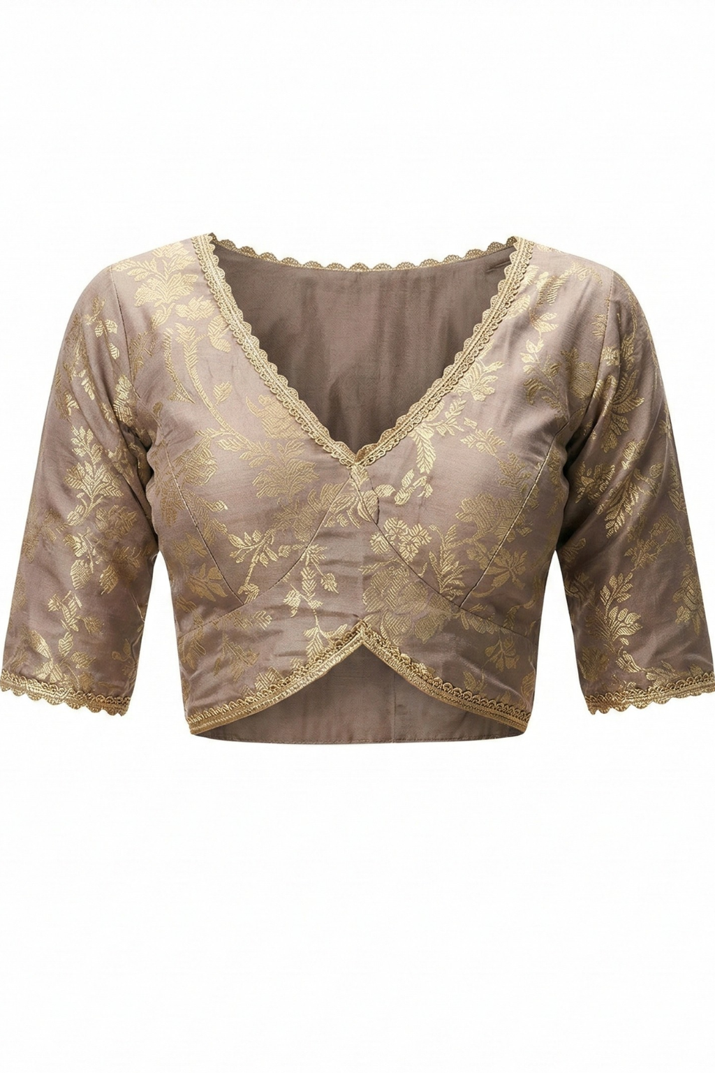 Dhiyona ST With Ready Blouse - Grey Lilac Magic Metallic Saree with Lace and Grey Jacqard Blouse