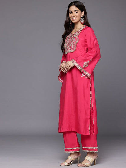 Dhiyona VA Geometric Embroidered Mirror Work Straight Kurta with Palazzo & Dupatta