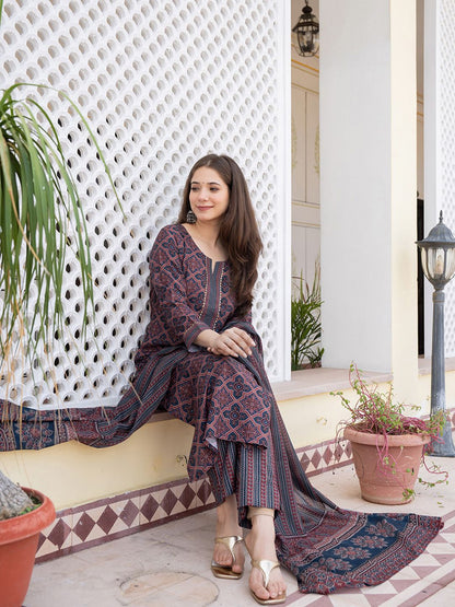 Dhiyona KL Ethnic Motifs Printed Regular Gotta Patti Straight Kurta with Trousers & Dupatta