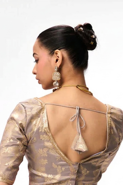 Dhiyona ST With Ready Blouse - Grey Lilac Magic Metallic Saree with Lace and Grey Jacqard Blouse