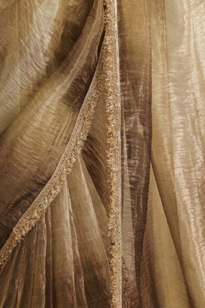 Dhiyona ST With Ready Blouse - Grey Lilac Magic Metallic Saree with Lace and Grey Jacqard Blouse