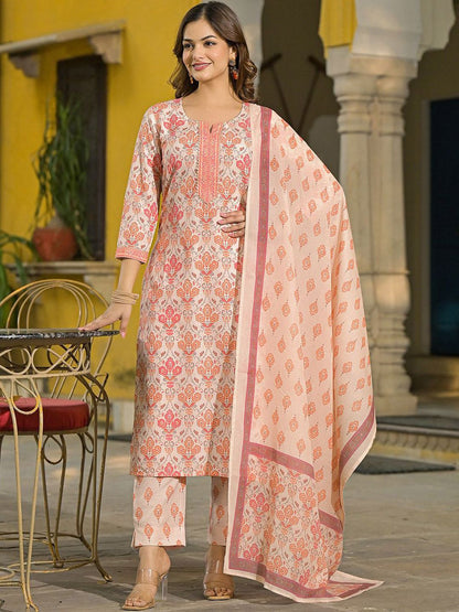 Dhiyona KL Women Floral Printed Regular Kurta with Trousers & With Dupatta