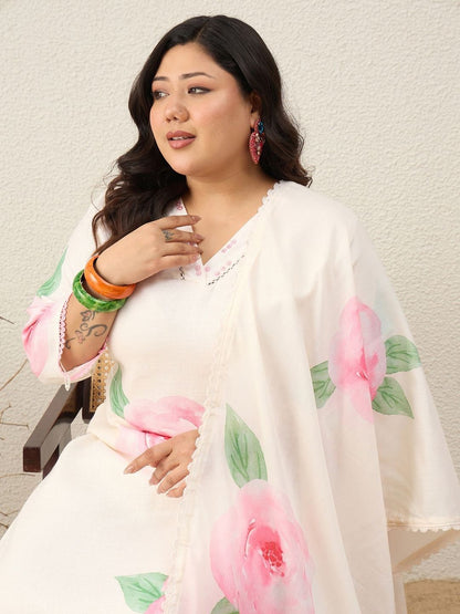Dhiyona Women's Floral Printed Regular Kurta with Trousers & With Dupatta