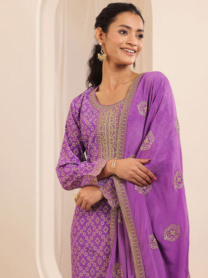 Women Bandhani Printed Regular Kurta with Trousers & With Dupatta