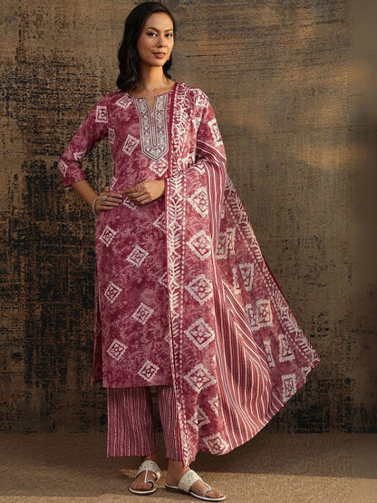 Women Ethnic Motifs Printed Regular Thread Work Kurta with Palazzos & With Dupatta