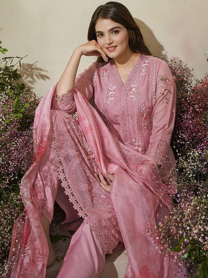 Dhiyona IS Women's Women Floral Embroidered Regular Kurta with Trousers & With Dupatta