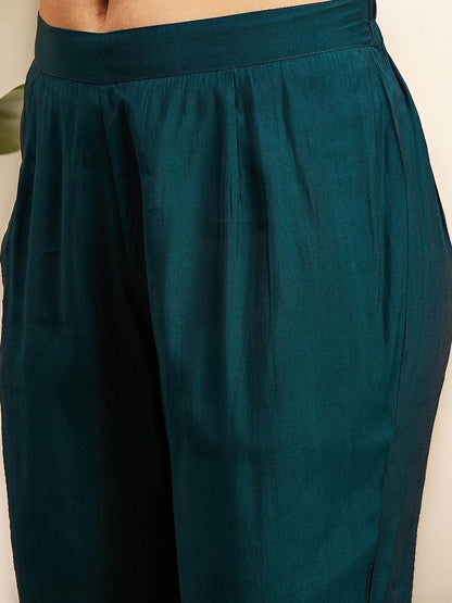 Dhiyona IS Women's Ethnic Motifs Embroidered Pure Cotton Straight Kurta with Trousers & Dupatta