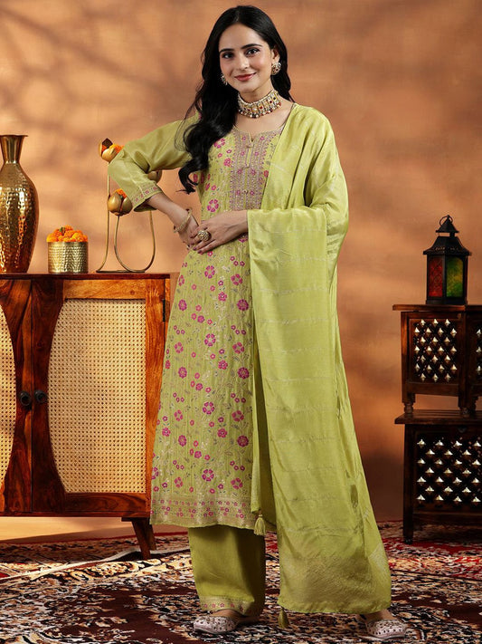 Dhiyona LL Women Floral Regular Kurta with Palazzos & With Dupatta