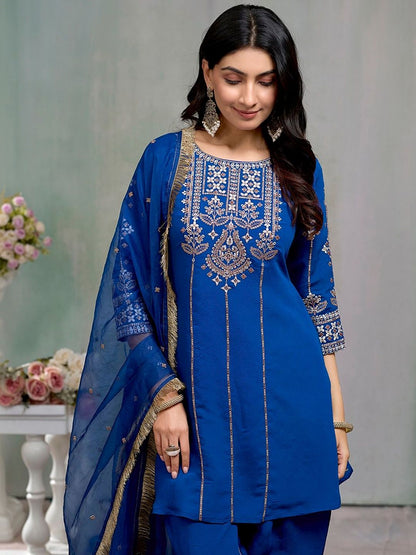 Dhiyona CH Women Ethnic Motifs Embroidered Regular Thread Work Kurta with Patiala & With Dupatta