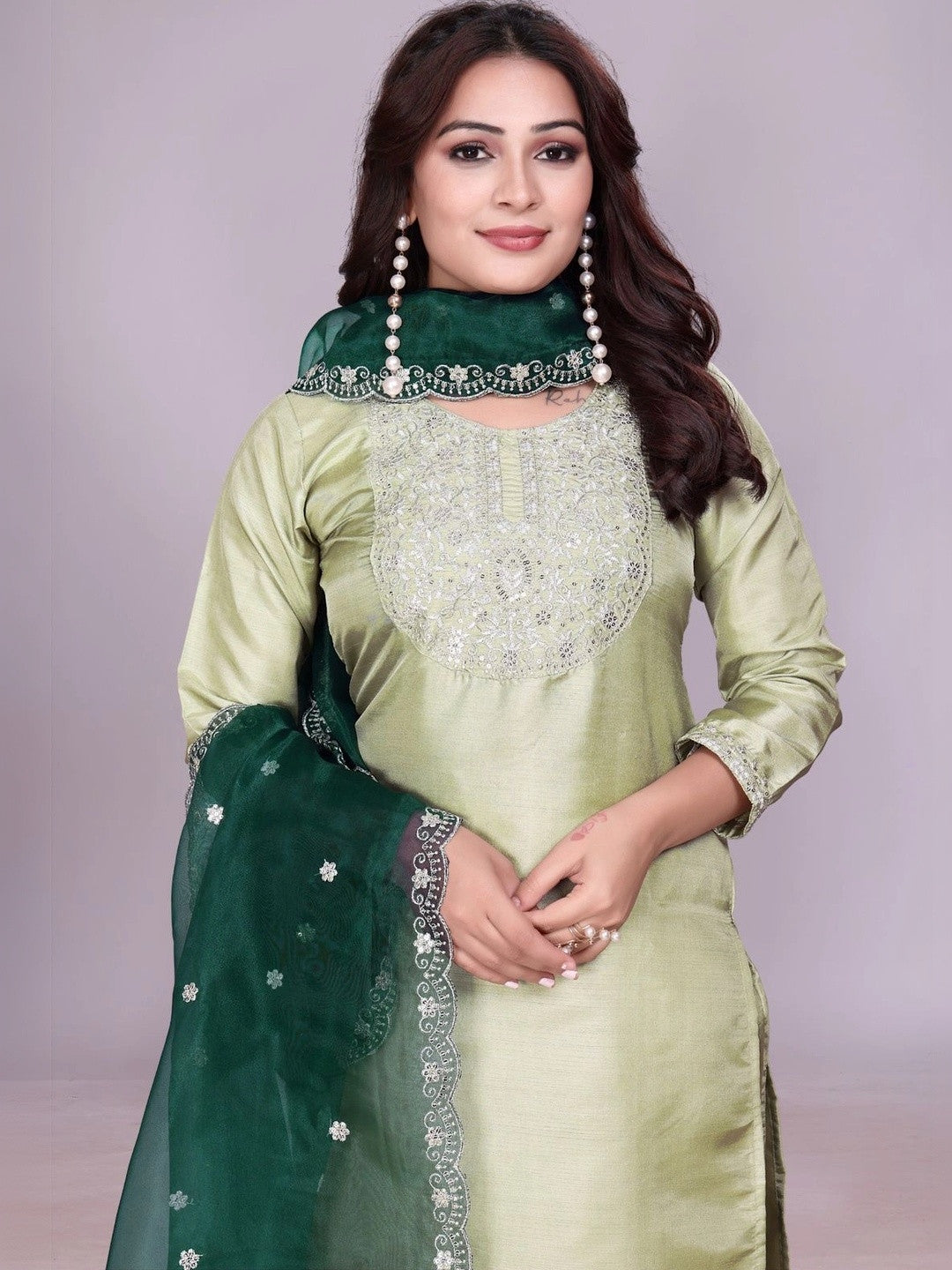 Women Ethnic Motifs Embroidered Regular Kurta with Trousers & With Dupatta