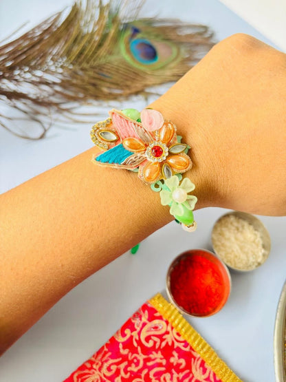 Dhiyona Multi Colored Pack of 2 Floral Traditional Handmade Rakhi Set