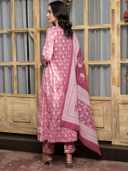 Floral Printed Panelled Gotta Patti Pure Cotton Kurta with Trousers & Dupatta