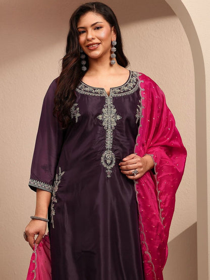 Dhiyona Women's Ethnic Motifs Embroidered Regular Thread Work Kurta with Trousers & With Dupatta