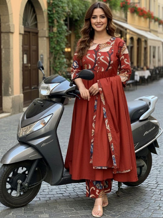 Dhiyona KL Women Ethnic Motifs Printed Panelled Kurta with Trousers & With Dupatta