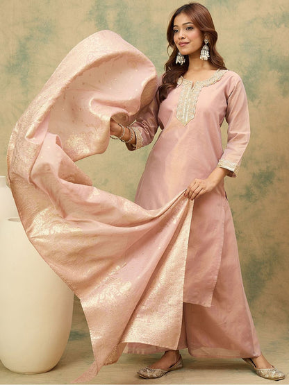 Dhiyona VA Women's Ethnic Motifs Yoke Design Top with Palazzo & Dupatta