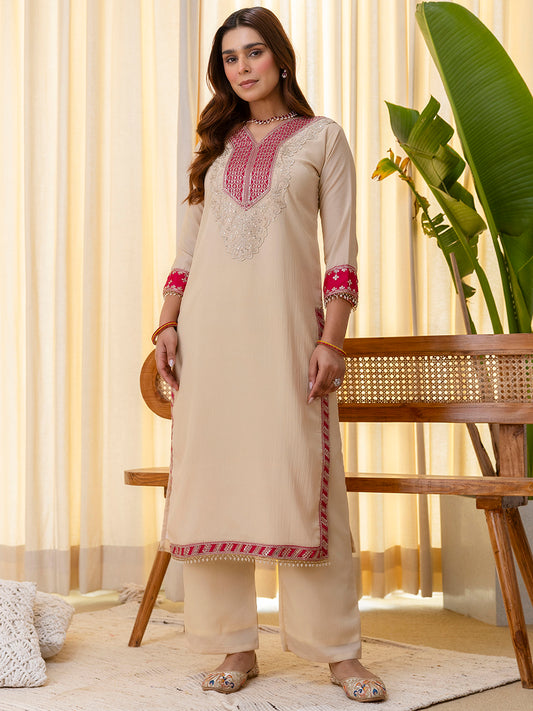 Dhiyona VV Niyati Cream Embroidred Kurta Sets with Sequins Work Women Suits