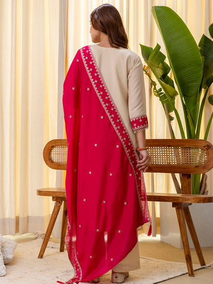 Dhiyona VV Niyati Cream Embroidred Kurta Sets with Sequins Work Women Suits