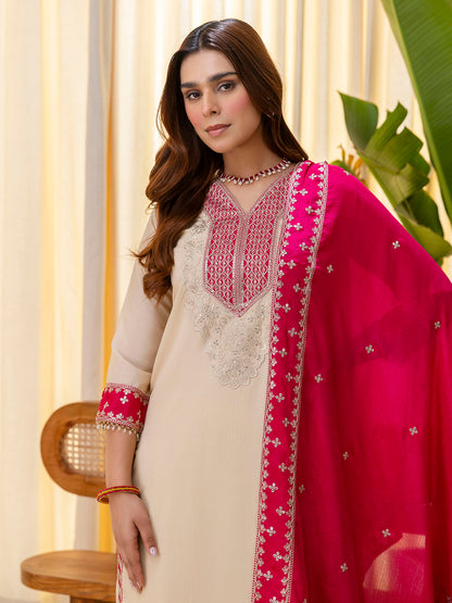 Dhiyona VV Niyati Cream Embroidred Kurta Sets with Sequins Work Women Suits