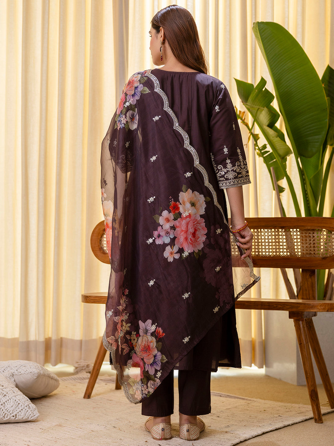 Dhiyona VV Vireya Coffee Embroidred Kurta Sets with Sequins Work Women Suits