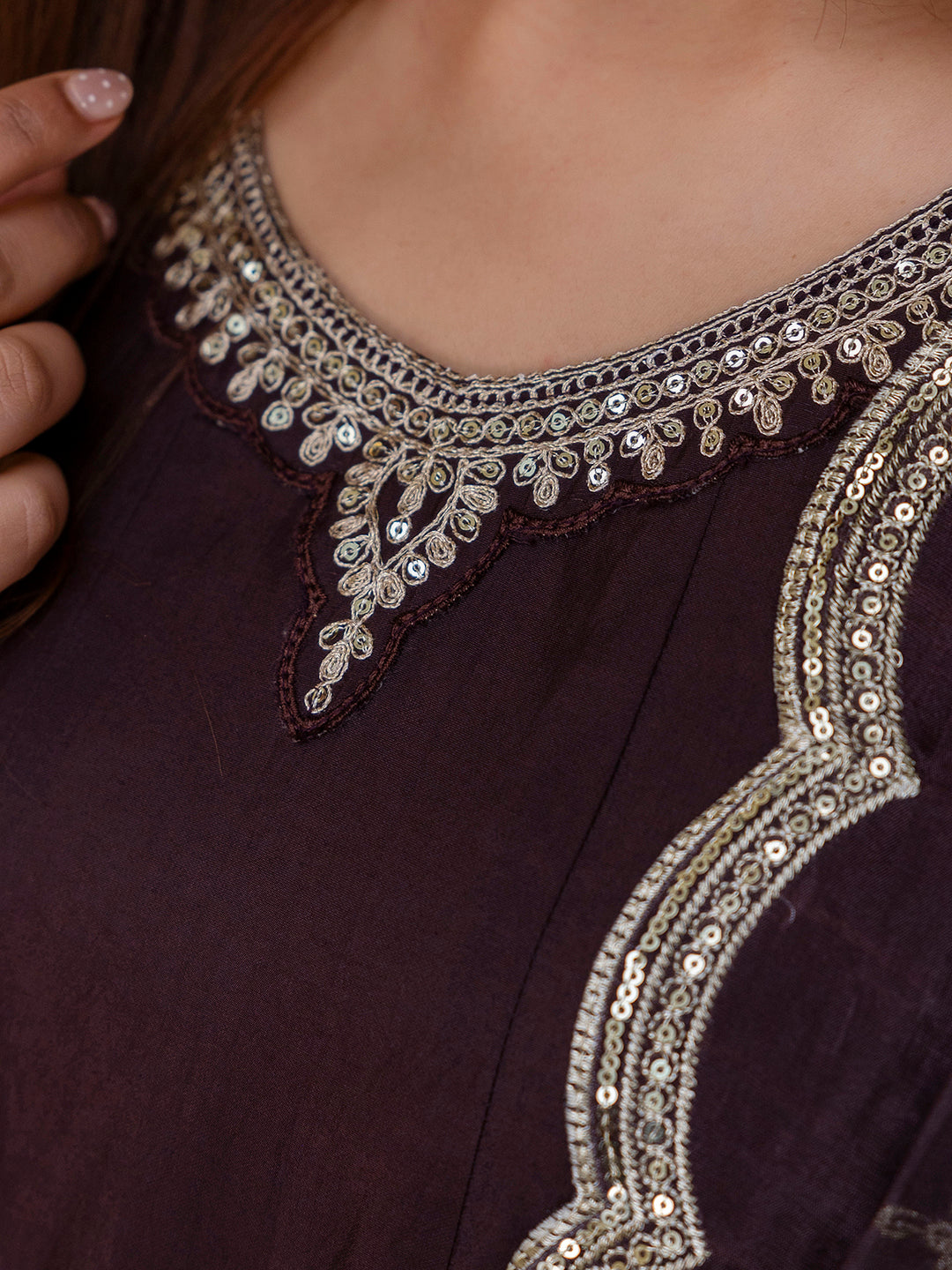 Dhiyona VV Vireya Coffee Embroidred Kurta Sets with Sequins Work Women Suits