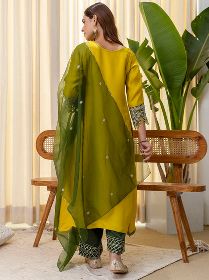 Dhiyona VV Lemon Embroidred Kurta Sets with Sequins Work Women Suits