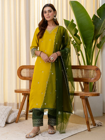 Dhiyona VV Lemon Embroidred Kurta Sets with Sequins Work Women Suits