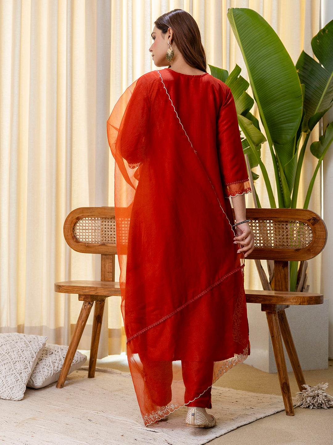 Dhiyona VV Sukoon Rust Embroidred Kurta Sets with Sequins Work Women Suits