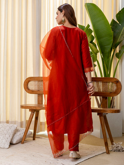 Dhiyona VV Sukoon Rust Embroidred Kurta Sets with Sequins Work Women Suits
