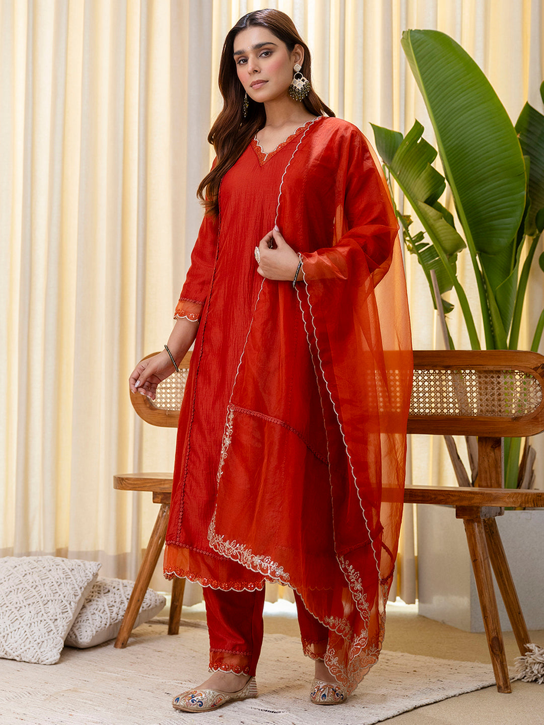 Dhiyona VV Sukoon Rust Embroidred Kurta Sets with Sequins Work Women Suits
