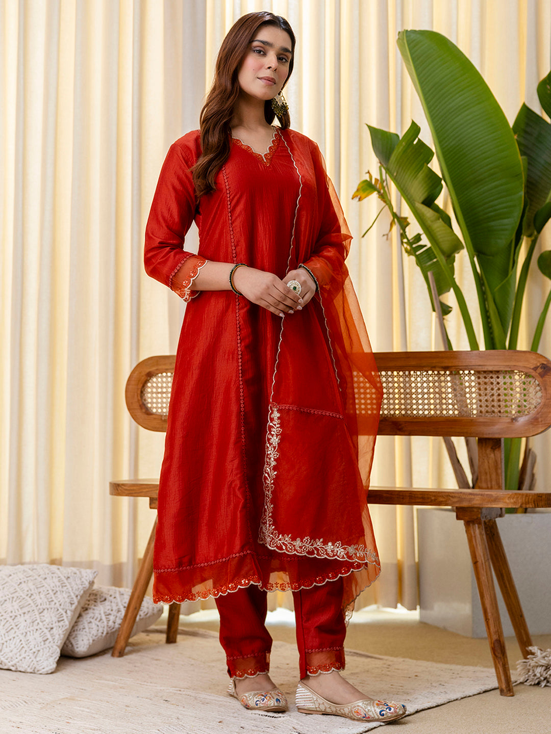Dhiyona VV Sukoon Rust Embroidred Kurta Sets with Sequins Work Women Suits
