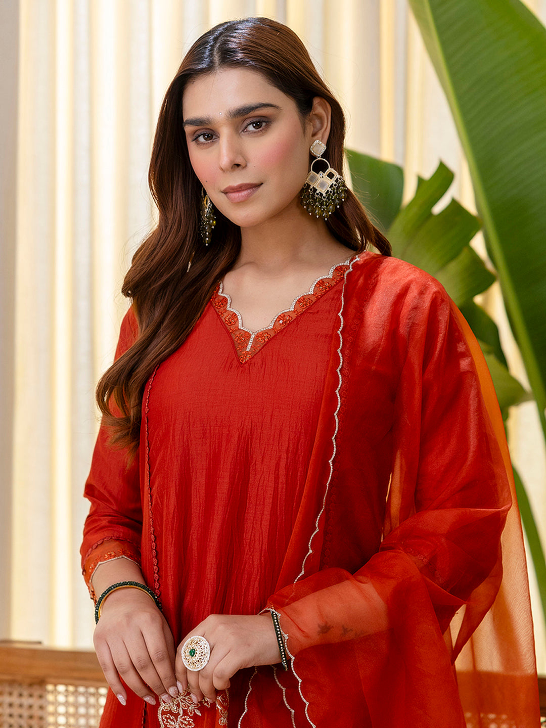 Dhiyona VV Sukoon Rust Embroidred Kurta Sets with Sequins Work Women Suits