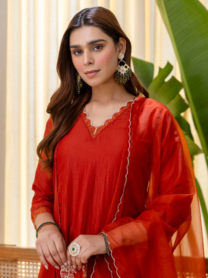 Dhiyona VV Sukoon Rust Embroidred Kurta Sets with Sequins Work Women Suits