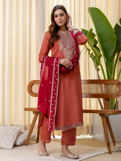 Dhiyona VV Niyati Peach Embroidred Kurta Sets with Sequins Work Women Suits