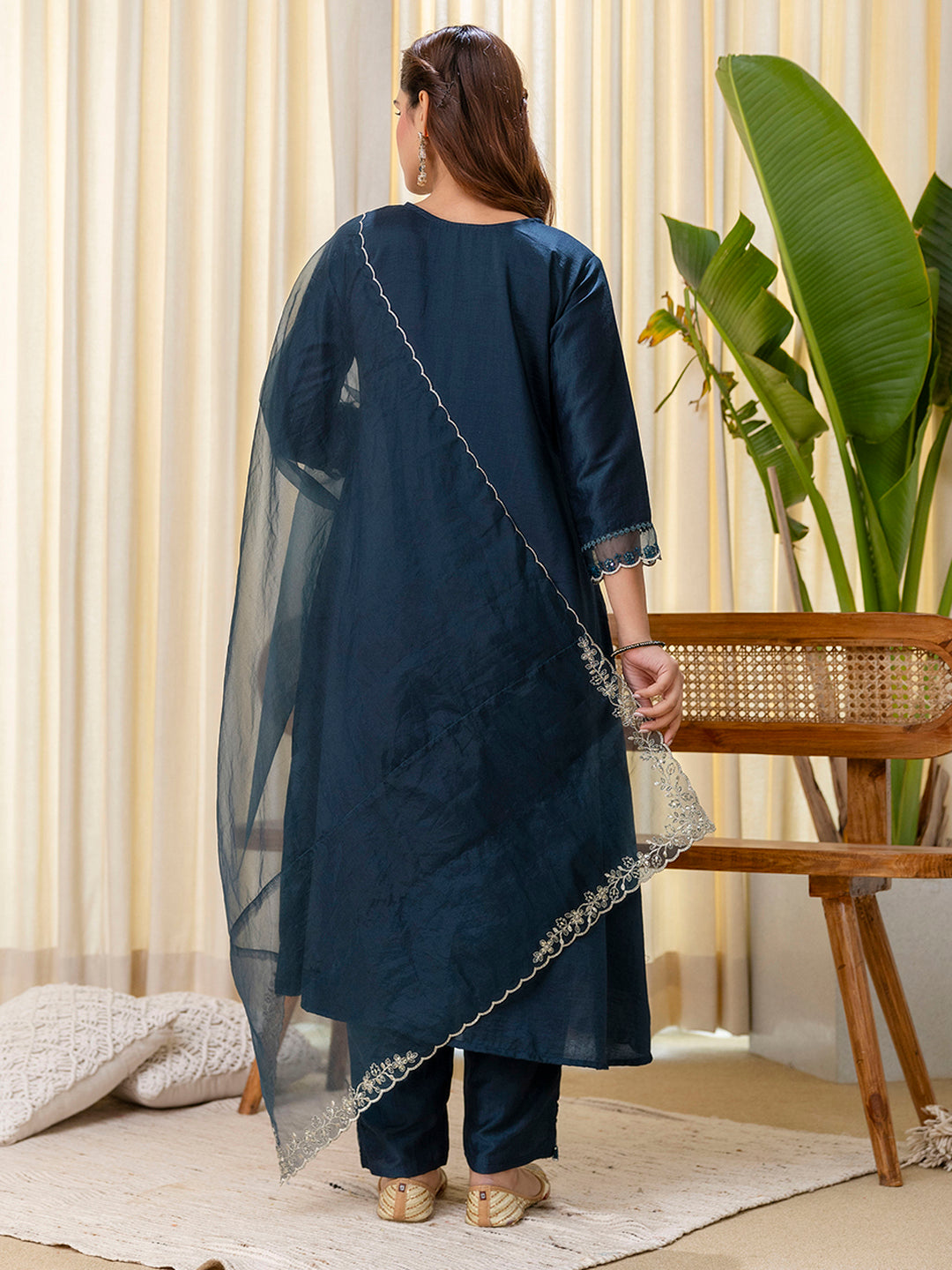 Dhiyona VV Sukoon Teal Embroidred Kurta Sets with Sequins Work Women Suits