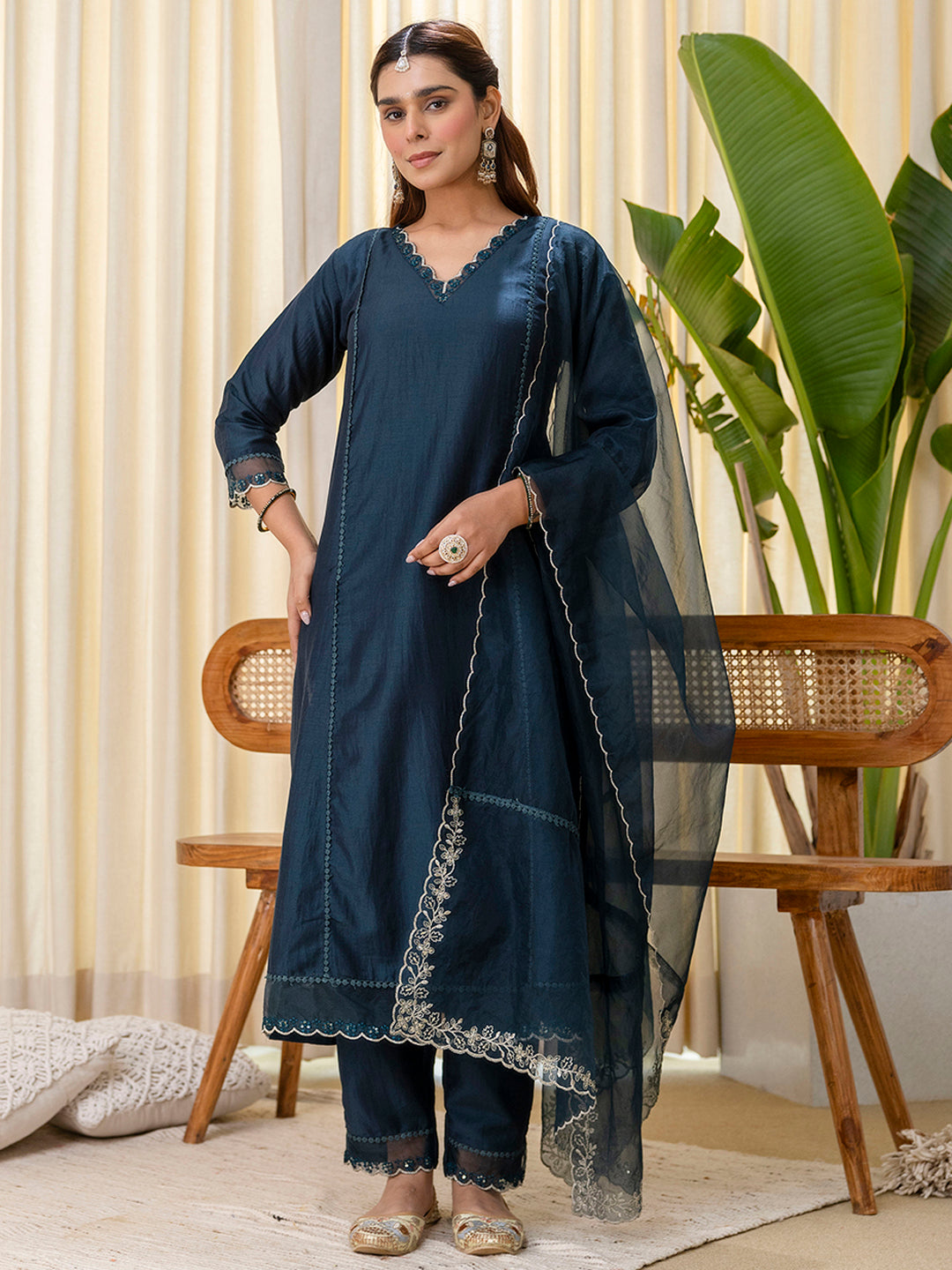 Dhiyona VV Sukoon Teal Embroidred Kurta Sets with Sequins Work Women Suits