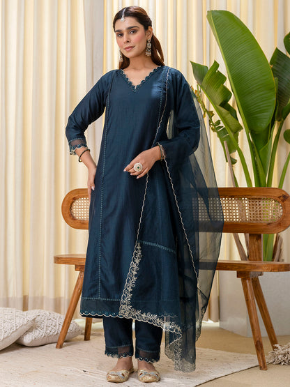 Dhiyona VV Sukoon Teal Embroidred Kurta Sets with Sequins Work Women Suits